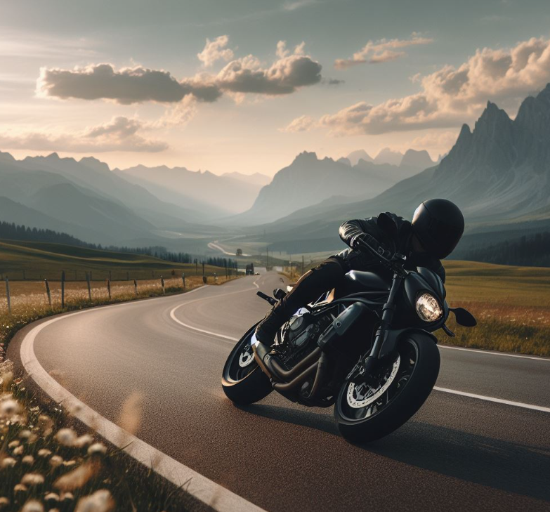 Hombre en moto por la carretera