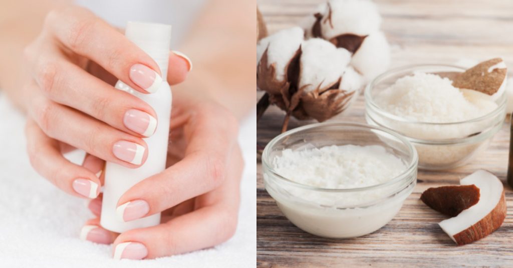 foto compartida de coco en recipientes y unas manos