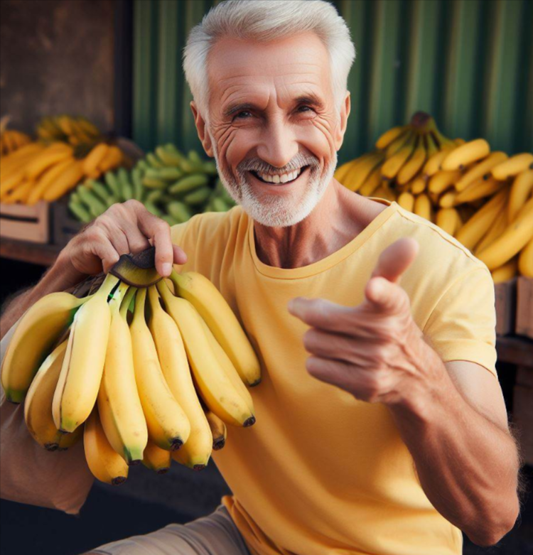 Hombre sosteniendo plátanos