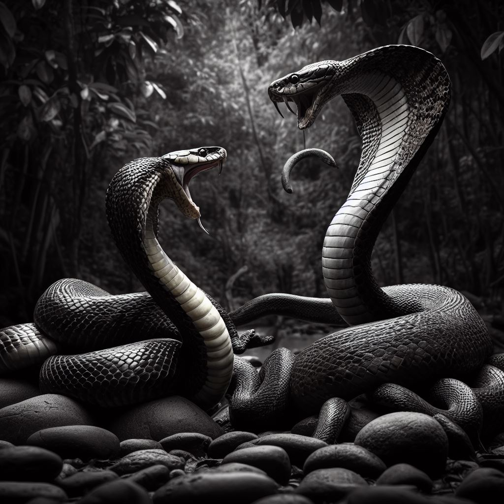 Enfrentamiento entre serpientes Pitón Gigante y Cobra Real