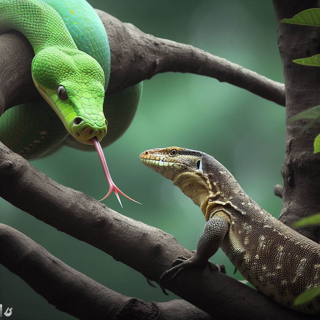 Serpiente devora un varano de gran tamaño