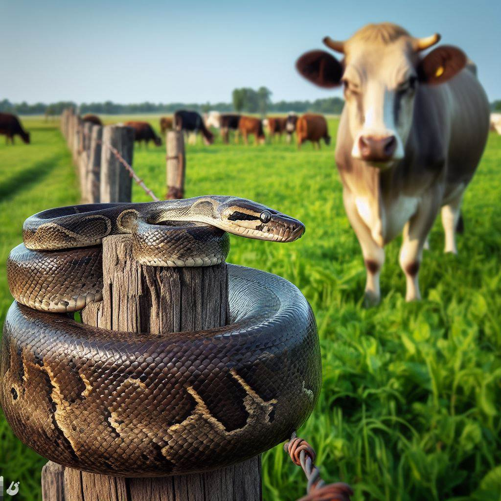 Serpiente devora vaca