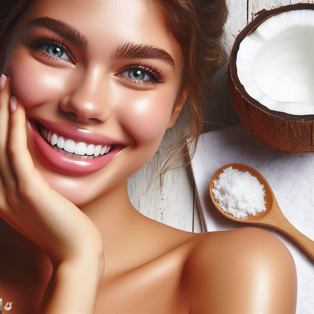 Mujer con dientes blancos y limpios gracias al remedio con bicarbonato de sodio y el aceite de coco