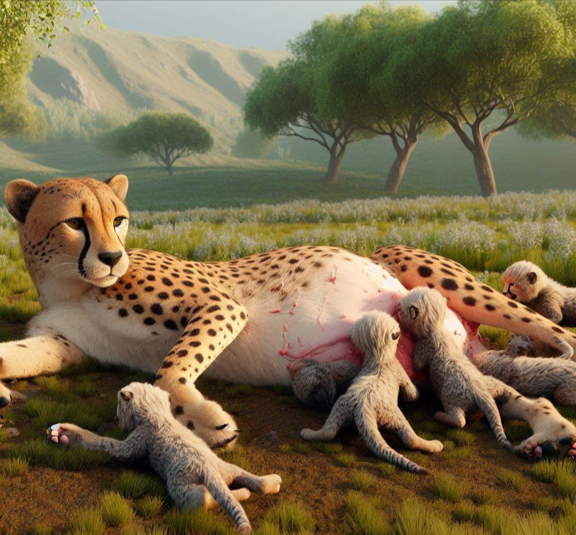 Mamá guepardo dio a luz a cinco cachorros