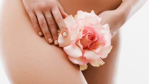 mujer con una rosa en la entrepierna.