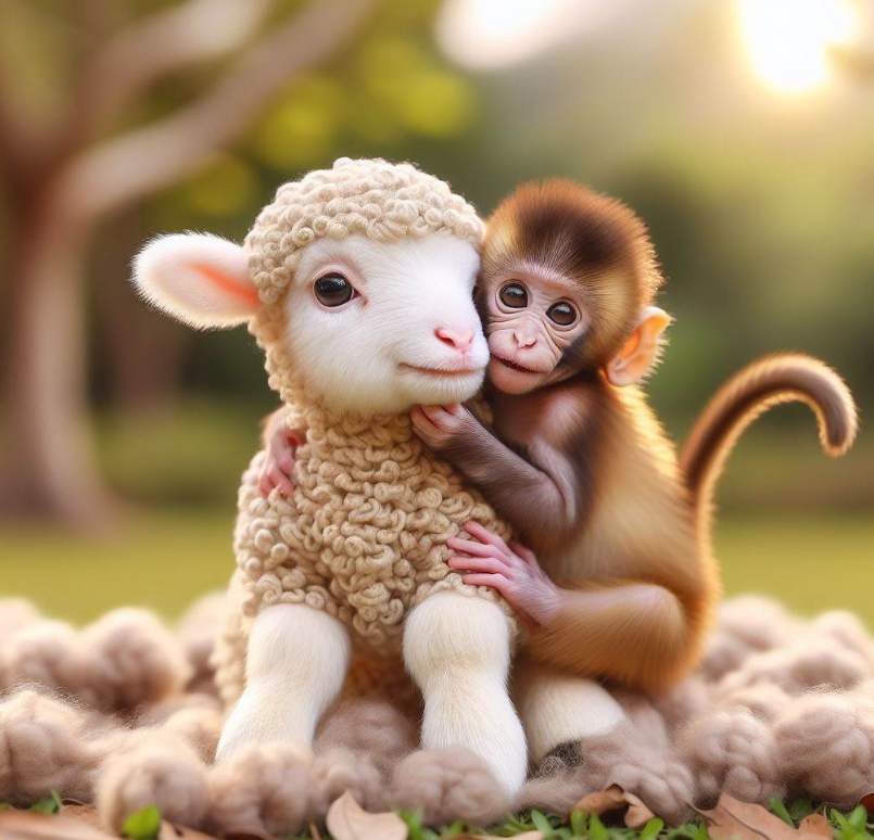 Mono y una oveja