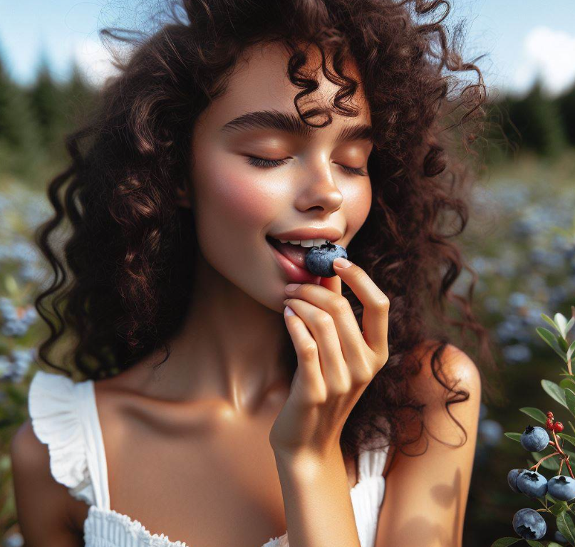 Mujer comiendo arándanos