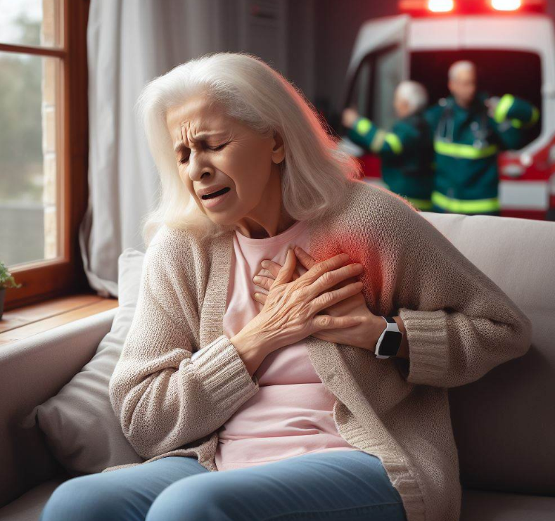 Mujer con dolor en el pecho