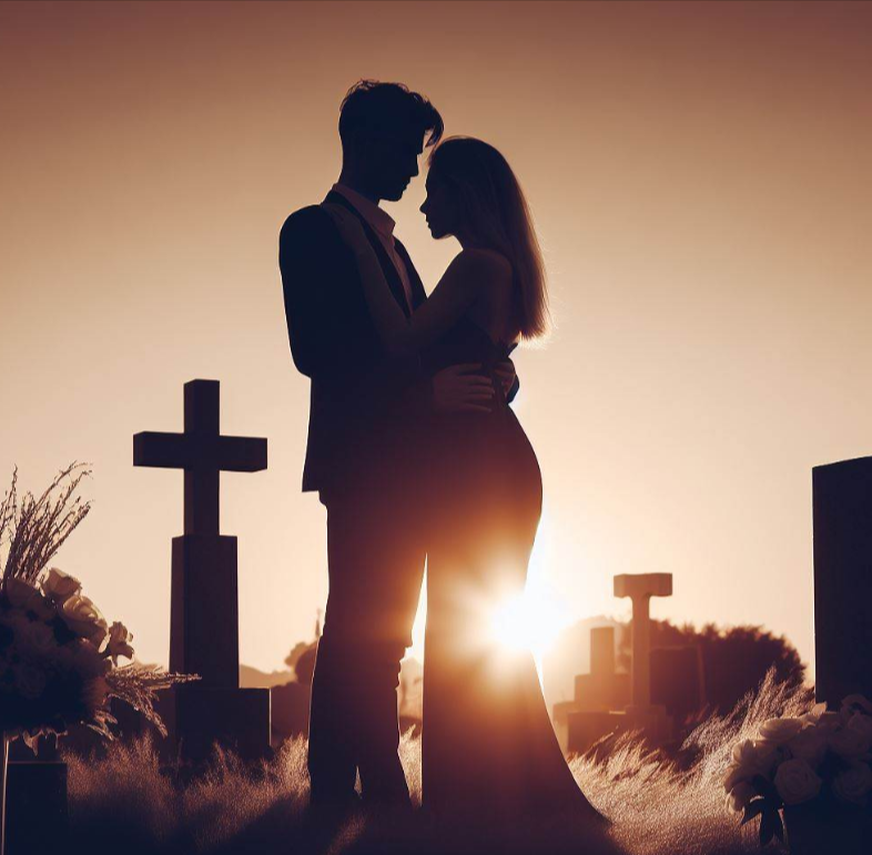 Pareja de padres en el cementerio